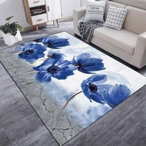 Carpets Blue Lotus Flower Carpet For Living Room Home Decoration Sofa Table Big Area Rugs Non-slip Floor Mats Bedroom Bedside