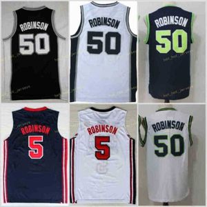 Vintage David 50 Robinson Basketbol Formaları Donanma Deniz Harp Akademisi Forması Midshipmen Amiral Soul Alternatate Blue White Ed