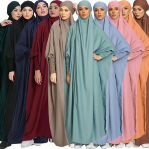 Ubranie etniczne muzułmańska szata stała kolor długi sukienka Ramadan modlitwa hidżab sukienka gilbab kobiety z kapturem welon islam dubai zwykła szata 230505