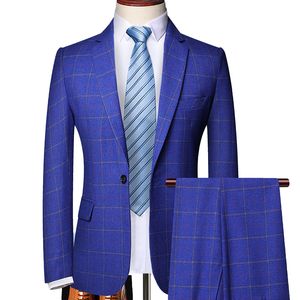 Мужские костюмы Blazers Blazer и брюки Classic Plaid Business Cufface Костюма для двух -одному костюме и одному куртке для свадебного платья.