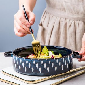 Bowls 7.5 Inch Double Ear Bowl Creative Ceramic Plate Anti-scalding Nordic Soup Personalized Vegetable Household Salad