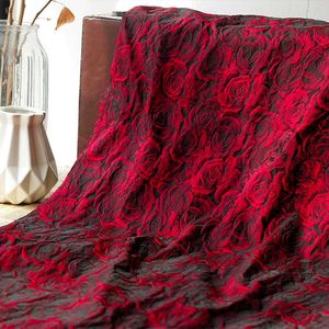 Kumaş Koyu Kırmızı Kabartmalı 3D Pembe Jacquard İplik Boyalı Kumaş Kadın Elbise Takım Çantası Diy Cora 50cm x 165cm P230506