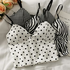 Camisoles Tanks Korean Wavelet Dots Crop Topsセクシーなスパゲッティストラップタンケトップ女性