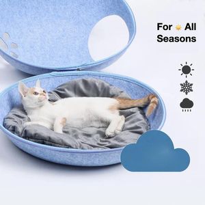 Esteiras cama do gato saco de dormir do animal de estimação sentiu quente casa do gato ninho esteira caverna saco de dormir almofada suprimentos para animais de estimação casa do gato cesta