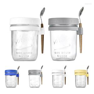 Storage Bottles Overnight Oats Container Milk Fruit Salad Airtight Oatmeal Food Glass Jars With Lid And Spoon Mason Kitchen Item