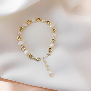 Charm Bracelets Minar Elegant Natural Freshwater Pearl Beaded Bracelet Gold Plated Circle Adjustable For Women Femme Accessories