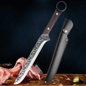 Кемпинг охотничьих ножей на открытом воздухе нож для ножа нож для ножа ковшевой кованый нож из нержавеющей стали мясной фруктовый нож для барбекю с крышкой p230506
