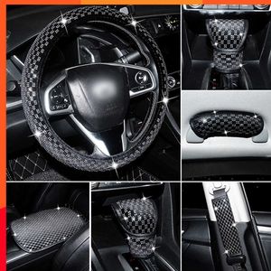 Lussuosi accessori per auto bling per le donne Coprivolante per auto con diamanti Copri ingranaggi Copri bracciolo 2 pezzi Spallina Set di decorazioni per interni