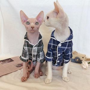 Costumes Classic Plaid pet costume Sphinx Clothes Fall Spring Soft hairless cat clothing German curly cat pet clothes Sphynx Cat Clothes