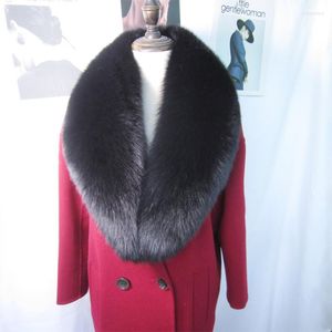 Scarves Real Fur Collar For Women Winter Big Size Warp Shawl Coat Decor Black