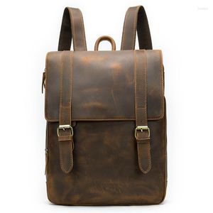 Backpack PNDME Vintage Men's Large Capacity Genuine Leather 14 Inch Laptop Travel Bookbag For Women