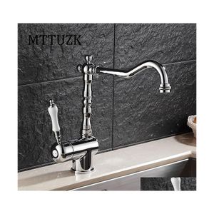 Küchenarmaturen Mttuzk Vintage European Style Sing Handle Sink Tap Messing Chrom Wasserhahn 360 Drehbarer und kalter Waschtischmischer Drop Deliv Dh2Mz