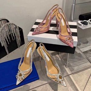 Sandal Luxury Rhinestone Hollow Out Women Pump Wedding Shoe Fashion Clear PVC Slingback High Salto alto Festa de verão Bridal 230317