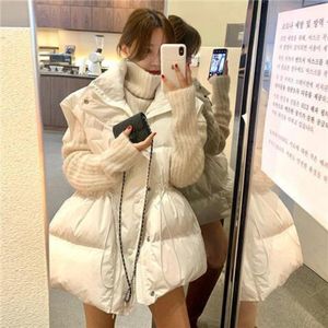 Parkas New Autumn Winter Women's Vest ärmlös Cardigan Brödjacka koreansk mode Löst kappa dragsko midja varm