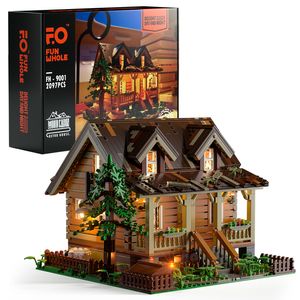 Blocks Funwhole Wood Cabin Modular Building Set with LED Lights Kit Bricks Model 2097 PCS Konstruktionsspielzeug für Kinder und Erwachsene 230506