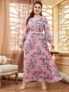 Sukienki plus size kobiety duże sukienki maxi w dużych rozmiarach Spring Różowe zielone eleganckie eleganckie kwiecistą imprezę z długim rękawem Festiwal Festiwal 230506