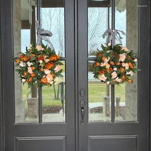 装飾的な花イースターリース素朴な正面玄関吊りパーティー装飾リアルなシミュレーション窓ポーチパティオガーデンスプリングガーランド