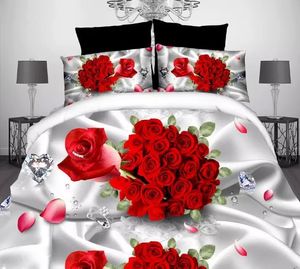 Zestawy pościeli 4PCS Bedspread Room Dekoracyjne 3D Red Rose Winter Pedding Zestaw Zestaw kołdrą z płaską blacha do łóżka Housse de Coquette King 230506