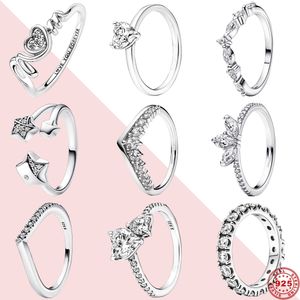 Кольцо Pandora из стерлингового серебра 925 пробы, вечное желание плавать, кольцо может складывать обручальное женское кольцо, ювелирный подарок, бесплатная доставка