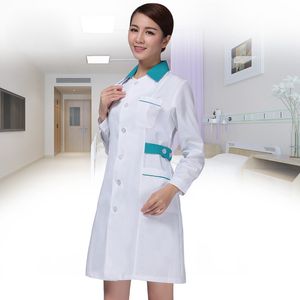 Autumn and Winter Thickening Long Sleeve Nurse Clothing Women White With Green Collar Coat Hospital Garment Medical Work Uniform