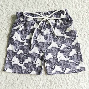 Shorts Baby Boy Summer Western Highland Cow Beach Pocket Clothing Drawstring Waist Kids Wholesale Children Toddler Clothes 230505