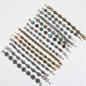 Chain Wholesale 10pcs lots Bulk Vintage Metal Bohemian Ethnic Crystal Charm Bracelet For Women Party Gift Mix Style 230506