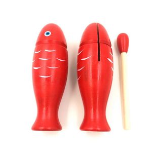 Red Fish Shape Tone Block Percussion Creative Wooden Music Instruments Kids Kindergarten Cartoon Teaching Aids Toys Wholesale