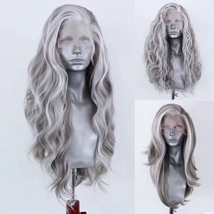 Synthetic Wigs AIMEYA Lace Front Highlight Silver Grey Mix Color Women s Daily Use Cosplay 230505