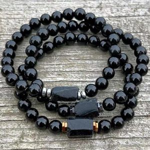 Strängar MG1932 6mm Natural Raw Black Tourmaline Gemstone Pärledarmband Negativ Energy Chakra Wrist Malas