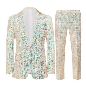 Men s Suits Blazers Fashion Tweed Shiny Sequins Two Pieces Set Stage Singer Costume Homme Wedding Prom Tuxedo Suit Jacket Pants 230506