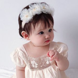 Koreanischer Stil Weiß Chiffon Blumen Stirnband Baby Mädchen Haarschmuck Kleine Prinzessin Haar Blume Headwrap Neugeborenen Spitze Turban