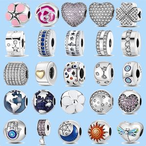 925 charmpärlor tillbehör passar pandora charm smycken rosa pave hjärtklipp pärla