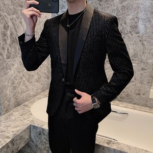 Männer Anzüge Blazer Blazer 2023 Pailletten Männlich Gestreiften Anzug Jacke Koreanischen Stil Slim Fit Casual Mode Schwarz Bühne Club party 230506