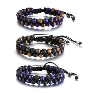 Pulseira atraente pulseira masculina 17-35cm Comprimento ajustável Lava/Lapis Lazuli/Tiger Eye Stone trançado