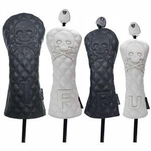 Andere Golfprodukte Golf Headcover Skull Driver Fairway Hybird Holz Head Cover Set PU-Leder Wasserdicht Weich Langlebig Golf Woods Club Zubehör J230506