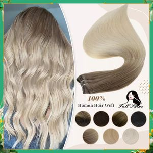 Hair Wefts Full Shine Human Extensions Bundles Ombre Blonde Color 100g Sew In Silky Straight Remy Skin Double For Salon 230505