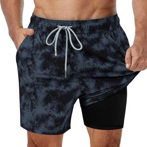 Men's swimwear SURFCUZ Mens Swim Trunks with Compression Liner Stretch Beach Shorts Quick Dry No-Chafing Swim Board Shorts with Pockets for Men P230506