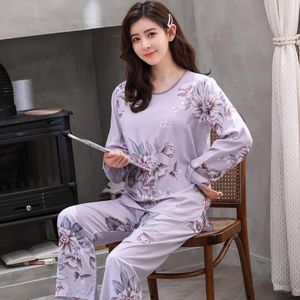 Damen Nachtwäsche Sommer Damen Print Pyjama Sets 2 STÜCKE O-Ausschnitt Baumwolle Pyjama Schlafanzug Große Nachtwäsche Loungewear Home Wear