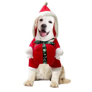 アパレルクリスマスペット犬の服サンタギフトボックスセット冬の子犬と猫フード付き赤いジャケットチワワヨーキーペット服