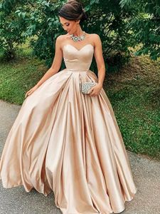 New Evening Dresses Formal Prom Party Gown A Line Strapless Floor-Length Sweep Train Satin long Backless Plus Size Custom