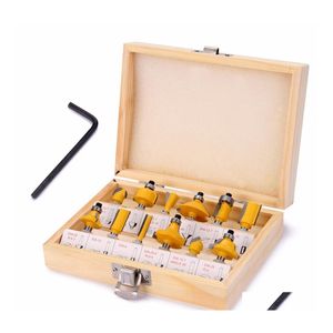 Power Tool Sets 12Pcs Milling Cutter Router Bit Set 8Mm Wood Carbide Shank Mill Woodworking Trimming Engraving Carving Cutting Tools Dhntu