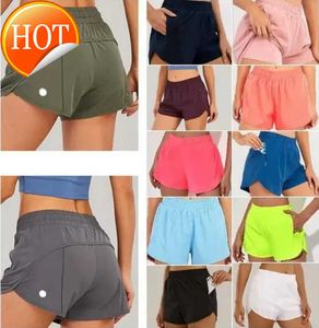 Designer Lululemens Damen-Yoga-Shorts, Passform, Reißverschlusstasche, hohe Taille, schnell trocknend, Lulus Lemon Train, kurz, lockerer Stil, atmungsaktiv, Fitnessstudio-QualitätWWBI