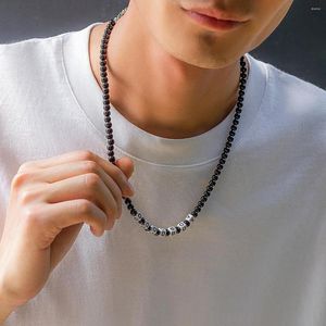 Choker Kunjoe Trendy Simple Black Matte Stone Beads White Letter Necklace For Men Summer Beach Surfer Yoga Jewelry Gift