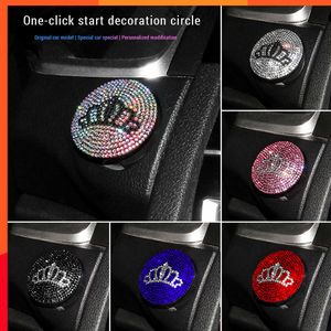 Lyxig bil en-klick Startknapp Crystal Matching Button Strip Car Circle SUV CAR START Knapp Klistermärke Crystal Diamond Car Accessories