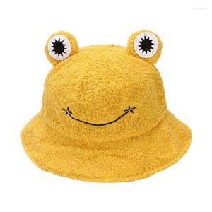Berets Women Winter Bucket Hat Warm Plush Hats Cute Cartoon For FROG Design Fisherman Caps One Size Fits Most Teens & Adults