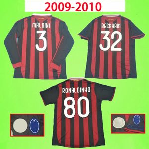 2009 2010 2010 Retro piłka nożna koszulka futbolowa Vintage 09 10 Classic AC Maglia da Calcio Long Sleeve Maldini Seedorf Beckham Ronaldinho's Training Mundlid