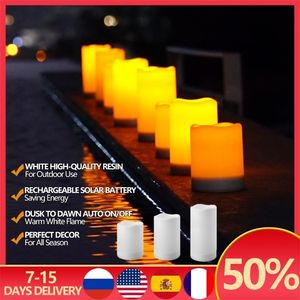 Decorative Objects Figurines Solar Electronic Candles Lamps Flameless Rechargeable Flicker Led Light Garden Decoration Sensor Switch 230505