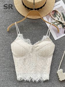 Camisoles Tanks Singreiny Lace Backless Strap Sexig Camisole Women Summer Elastic midja Fashion Elegant Ladies Slim Korean Tank Tops 230506