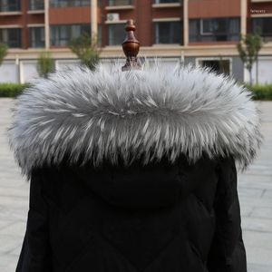 Scarves Winter Real Fur Scarf Natural Raccoon Collar Luxury Women's Parka Coat Hood Warm Large Size Shawl