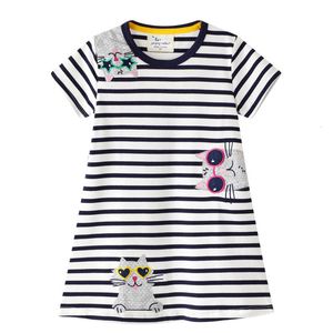 Girl s Dresses Jumping Meters Summer Princess Short Sleeve Applique Girls Cotton for Baby Stripe Costume Selling Kids Dress 230505